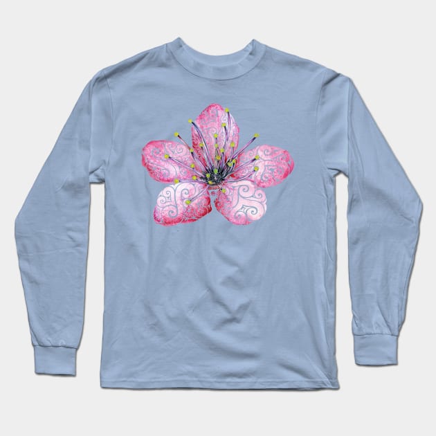 Swirly Cherry Blossom Long Sleeve T-Shirt by VectorInk